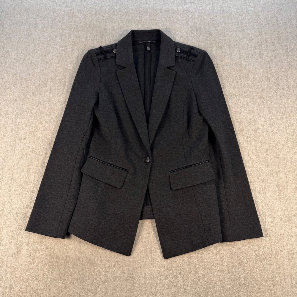 White House Black Market Blazer Women 4 Charcoal Gray Military Ponte Knit Jacket